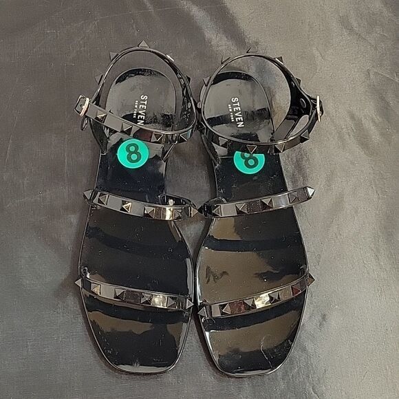 BRAND NEW STEVEN NEW YORK OPEN STUDDED DETAILS ANKLE STRAP WITH BUCKLE SANDAL - Picture 2 of 13